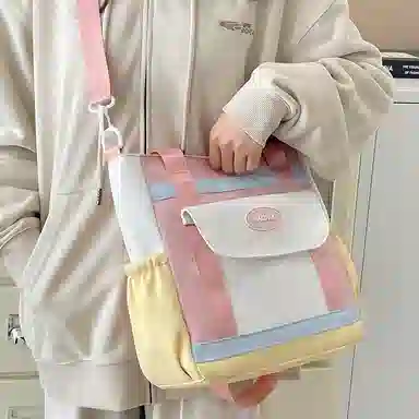 醇龙 日系 百搭小清新通勤简约 尼龙 单肩斜挎包 女款 粉色/棕色