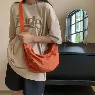 醇龙 大容量休闲简约时尚百搭复古轻便 织物 饺子包腋下包斜挎包 常规 男女同款情侣款 绿色/橘色/深蓝色/浅蓝色/黑色/米白色