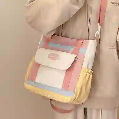 醇龙 日系 百搭小清新通勤简约 尼龙 单肩斜挎包 女款 粉色/棕色