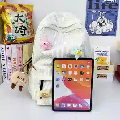 醇龙 简约百搭学院风 灯芯绒 书包背包双肩包 女款 多色