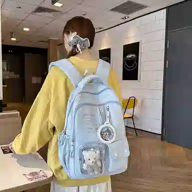醇龙 高颜值书包简约休闲大容量旅行背包森系娃娃痛包 尼龙 双肩包 男女同款情侣款 多色