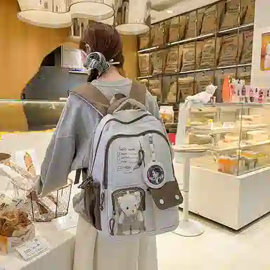 醇龙 高颜值书包简约休闲大容量旅行背包森系娃娃痛包 尼龙 双肩包 男女同款情侣款 多色