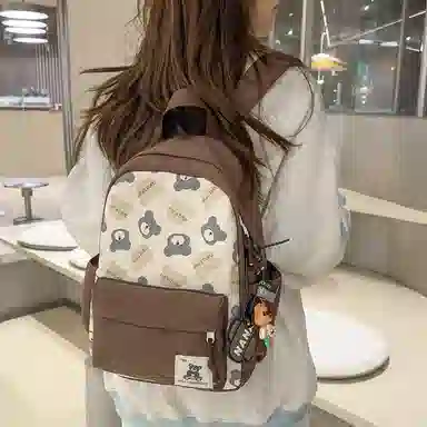 醇龙 小熊卡通校园背包大容量学生书包 尼龙 双肩包 男女同款情侣款 黑色/红色/棕色/粉色/卡其色