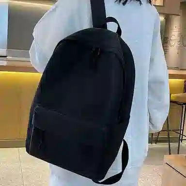 醇龙 书包大学生韩版简约纯色背包初中高中生 帆布 帆布包双肩包 常规 女款 黑色/米色