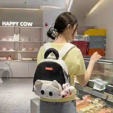 醇龙 卡通可爱 尼龙 双肩包 常规 男女同款情侣款 黑色，黄色，棕色，蓝色，紫色