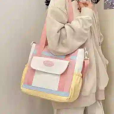 醇龙 日系 百搭小清新通勤简约 尼龙 单肩斜挎包 女款 粉色/棕色