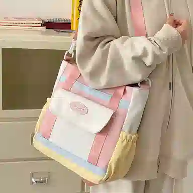 醇龙 日系 百搭小清新通勤简约 尼龙 单肩斜挎包 女款 粉色/棕色