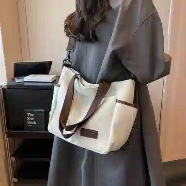 醇龙 撞色多口袋大容量多功能简约 布 单肩斜挎包 女款 多色