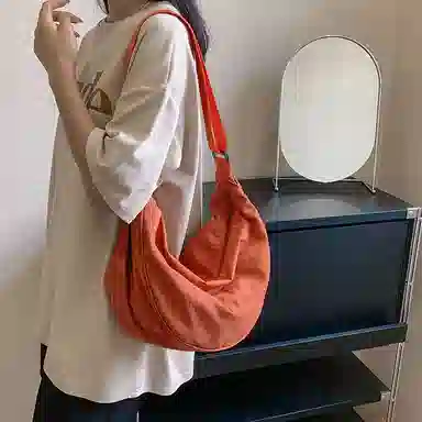 醇龙 大容量休闲简约时尚百搭复古轻便 织物 饺子包腋下包斜挎包 常规 男女同款情侣款 绿色/橘色/深蓝色/浅蓝色/黑色/米白色