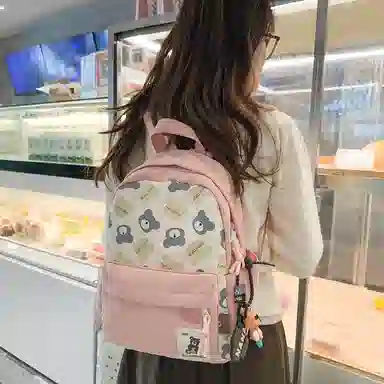 醇龙 小熊卡通校园背包大容量学生书包 尼龙 双肩包 男女同款情侣款 黑色/红色/棕色/粉色/卡其色