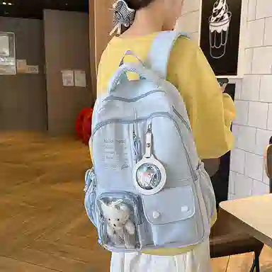 醇龙 高颜值书包简约休闲大容量旅行背包森系娃娃痛包 尼龙 双肩包 男女同款情侣款 多色