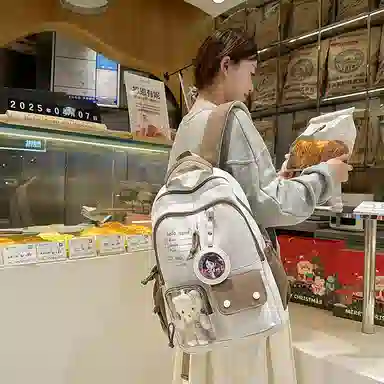 醇龙 高颜值书包简约休闲大容量旅行背包森系娃娃痛包 尼龙 双肩包 男女同款情侣款 多色