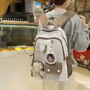 醇龙 高颜值书包简约休闲大容量旅行背包森系娃娃痛包 尼龙 双肩包 男女同款情侣款 多色