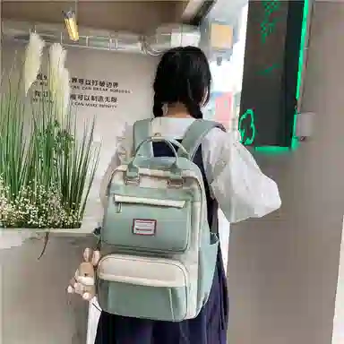 醇龙 初中少女卡通韩版高中学生三到五六年级小学生 尼龙 背包双肩包 常规 女款 绿色/蓝色/紫色/粉色/黑色