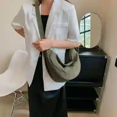 醇龙 大容量休闲简约时尚百搭复古轻便 织物 饺子包腋下包斜挎包 常规 男女同款情侣款 绿色/橘色/深蓝色/浅蓝色/黑色/米白色