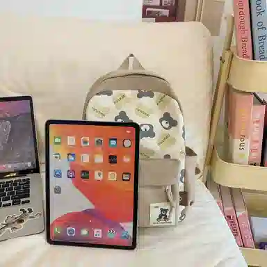 醇龙 小熊卡通校园背包大容量学生书包 尼龙 双肩包 男女同款情侣款 黑色/红色/棕色/粉色/卡其色