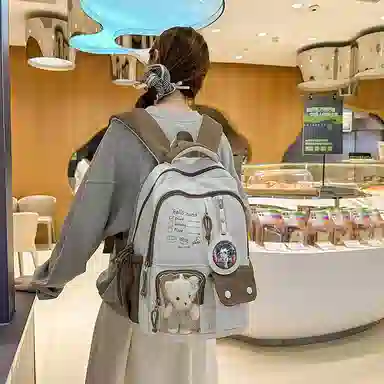 醇龙 高颜值书包简约休闲大容量旅行背包森系娃娃痛包 尼龙 双肩包 男女同款情侣款 多色
