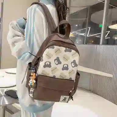 醇龙 小熊卡通校园背包大容量学生书包 尼龙 双肩包 男女同款情侣款 黑色/红色/棕色/粉色/卡其色