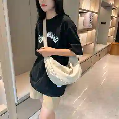 醇龙 大容量休闲简约时尚百搭复古轻便 织物 饺子包腋下包斜挎包 常规 男女同款情侣款 绿色/橘色/深蓝色/浅蓝色/黑色/米白色