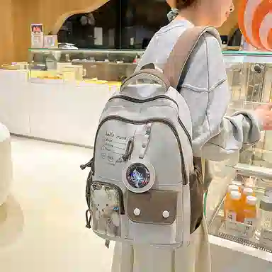 醇龙 高颜值书包简约休闲大容量旅行背包森系娃娃痛包 尼龙 双肩包 男女同款情侣款 多色