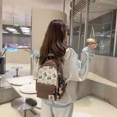 醇龙 小熊卡通校园背包大容量学生书包 尼龙 双肩包 男女同款情侣款 黑色/红色/棕色/粉色/卡其色