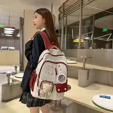 醇龙 高颜值书包简约休闲大容量旅行背包森系娃娃痛包 尼龙 双肩包 男女同款情侣款 多色