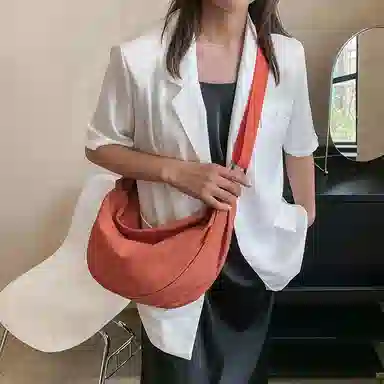 醇龙 大容量休闲简约时尚百搭复古轻便 织物 饺子包腋下包斜挎包 常规 男女同款情侣款 绿色/橘色/深蓝色/浅蓝色/黑色/米白色