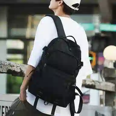 醇龙 日系潮流机能大容量中学生潮牌休闲 尼龙 双肩包 常规 男款 黑色