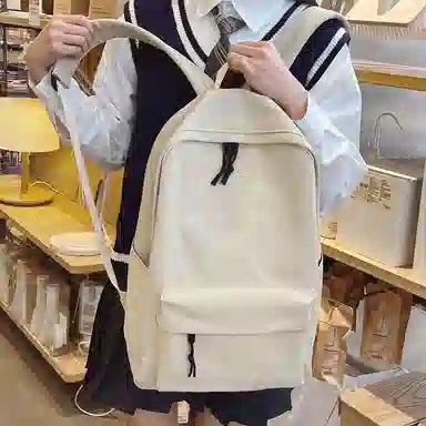 醇龙 书包大学生韩版简约纯色背包初中高中生 帆布 帆布包双肩包 常规 女款 黑色/米色