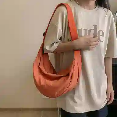 醇龙 大容量休闲简约时尚百搭复古轻便 织物 饺子包腋下包斜挎包 常规 男女同款情侣款 绿色/橘色/深蓝色/浅蓝色/黑色/米白色