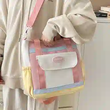 醇龙 日系 百搭小清新通勤简约 尼龙 单肩斜挎包 女款 粉色/棕色