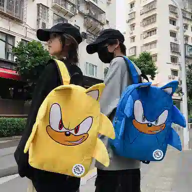 醇龙 卡通初高中大学生高颜值可爱小众设计感轻便 毛绒 书包双肩包 常规 男女同款情侣款 黑色/蓝色/黄色