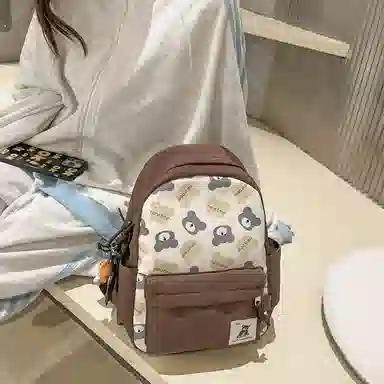 醇龙 小熊卡通校园背包大容量学生书包 尼龙 双肩包 男女同款情侣款 黑色/红色/棕色/粉色/卡其色