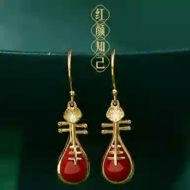 赤藤 吉祥如意复古民族风琵琶耳饰国风小众设计感首饰红色耳环新中式古风时尚百搭潮流高级感饰品#好运 玛瑙 耳钉 女款
