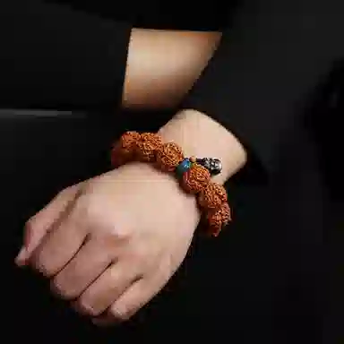 赤藤 新中式国潮转运珠招财进宝好运连连文玩盘玩念珠盘玩原籽龙纹精品文玩配饰黑曜石貔貅吊坠菩 金刚菩提 手串 男款