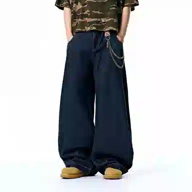 膨胀潮牌 弯刀中腰舒适时尚百搭宽松牛仔裤 男女同款