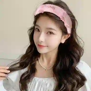 如花梦 粉色海绵宽边高级感压发头箍增高颅顶发捆 布艺 发箍 女款