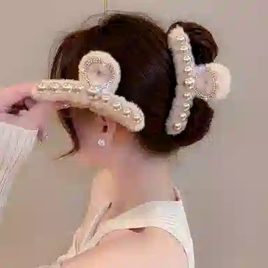 如花梦 韩版 秋冬鲨鱼夹后脑勺发勺发量多盘 可爱毛绒抓夹 亚克力 发夹 女款