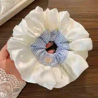 如花梦 奶油芭蕾风缎面花边蓝条纹氛围感甜美 布艺 发圈 女款