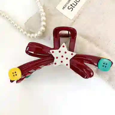 如花梦 可爱万岁 趣味撞色波点星星纽扣蝴蝶结盘发鲨鱼夹#好运 亚克力 发夹 女款