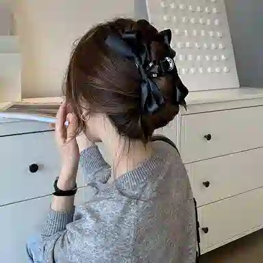 如花梦 高级感赫本风黑色蝴蝶结发夹 亚克力日常百搭发饰 在逃公主网红盘发抓夹 女款