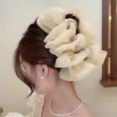 如花梦 双面网纱大号蝴蝶结发饰发夹 云朵泡泡后脑勺鲨鱼夹 高级感优雅轻奢盘发抓夹 女款