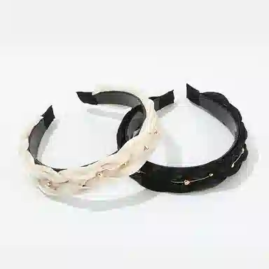 如花梦 黑色麻花绢纱发卡防滑带齿金珠链条高颅顶头箍 布艺 发箍 女款