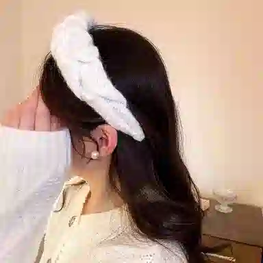 如花梦 复古克莱因蓝 高颅顶褶皱宽边 毛线 发箍 女款