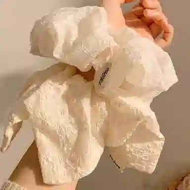 如花梦 甜美风韩系奶白色印花方巾大肠 布艺 发圈 女款