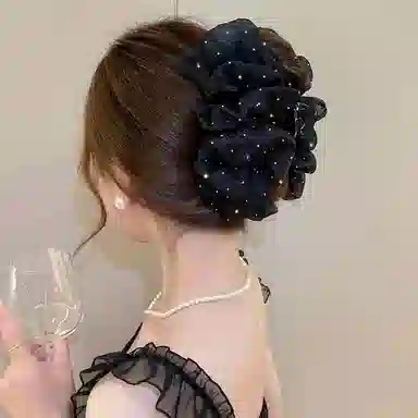 如花梦 双面网纱大号蝴蝶结发饰发夹 云朵泡泡后脑勺鲨鱼夹 高级感优雅轻奢盘发抓夹 女款