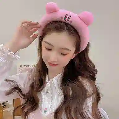 如花梦 可爱星之卡比粉色卡通洗脸面膜 布艺 发箍 女款