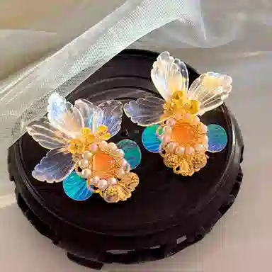 如花梦 幻彩鲤鱼侧边刘海夹古风 琉璃 发夹 女款