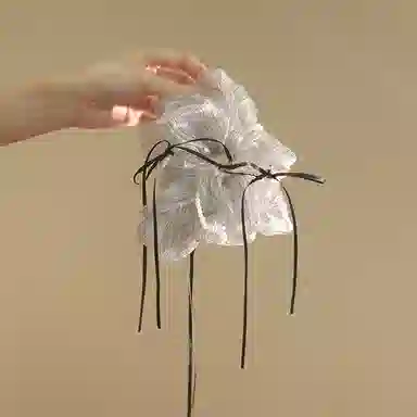 如花梦 法式欧根纱闪钻蝴蝶结飘带大肠发圈珍珠缠绕丸子头 网纱 头绳 女款