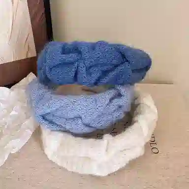 如花梦 复古克莱因蓝 高颅顶褶皱宽边 毛线 发箍 女款